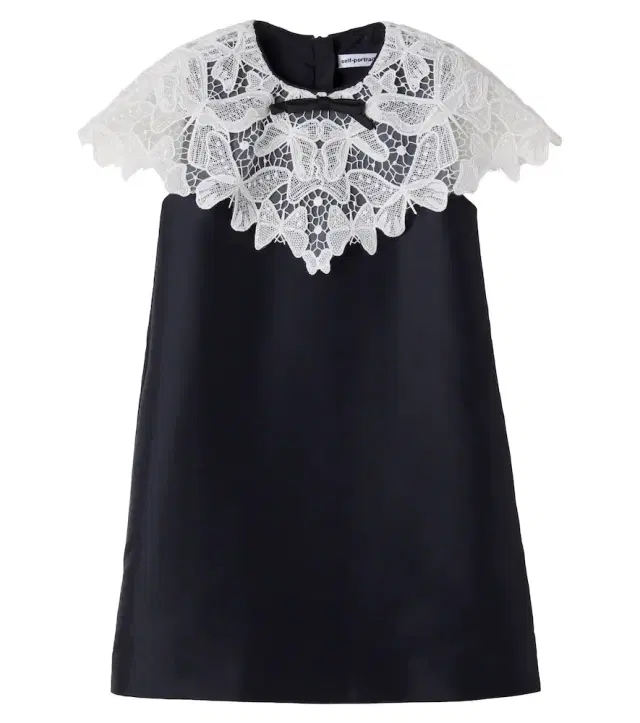 Self-Portrait Kids Lace-trimmed satin dress