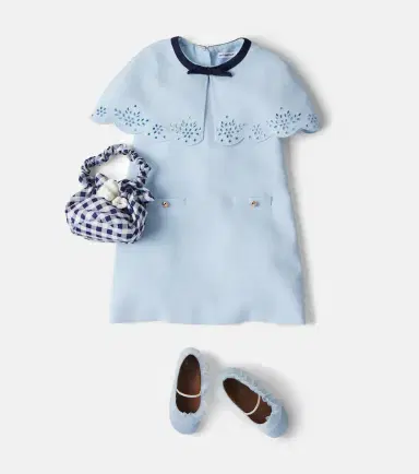 Self-Portrait Kids Broderie anglaise caped crêpe dress | Thumbnail 4