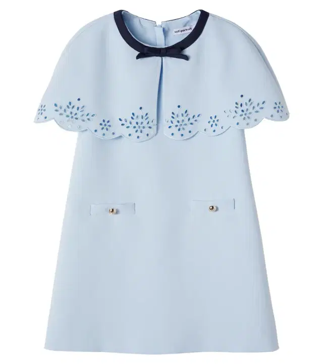 Self-Portrait Kids Broderie anglaise caped crêpe dress