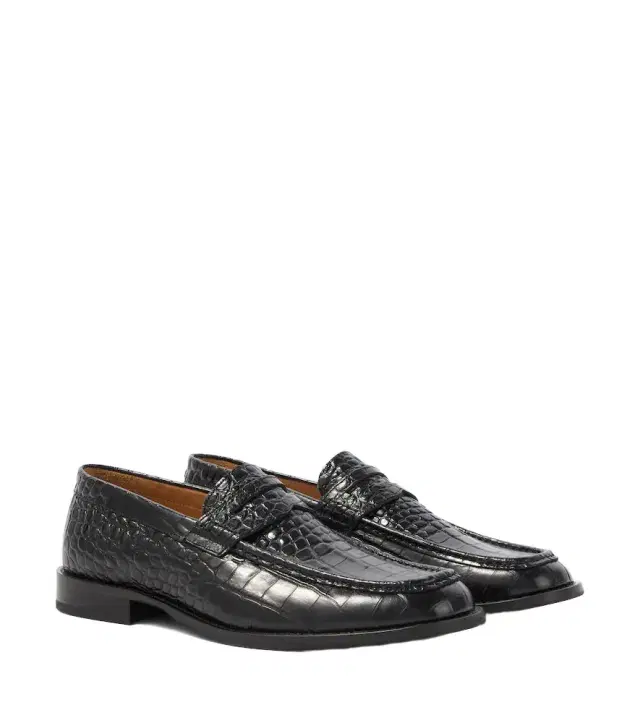 Light croc-effect leather penny loafers