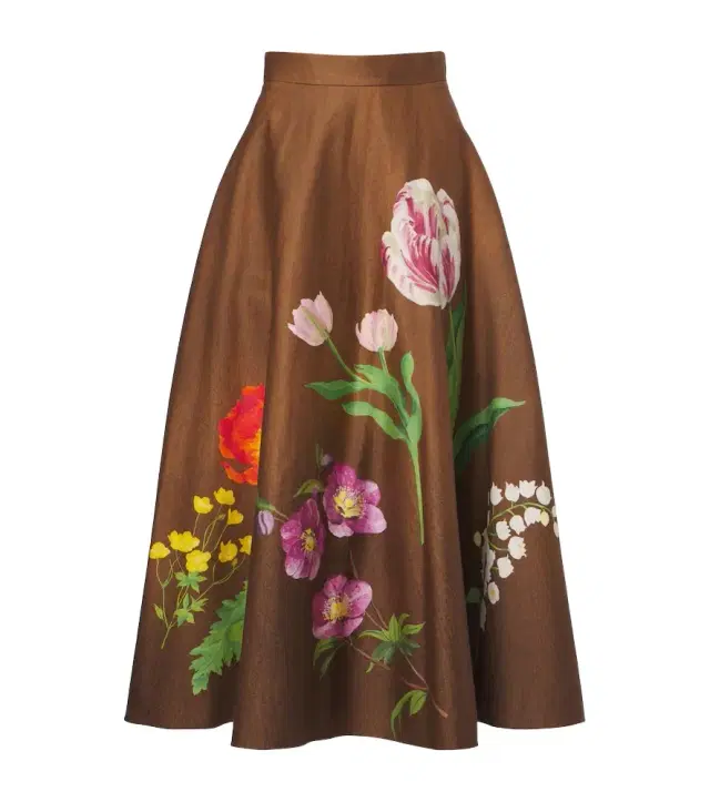 Floral cotton-blend midi skirt
