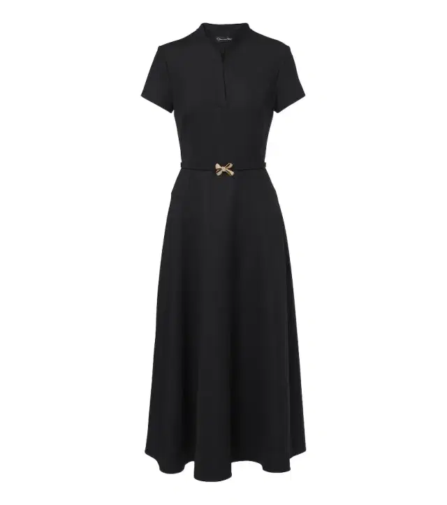 Oscar de la Renta Belted embellished wool-blend midi dress