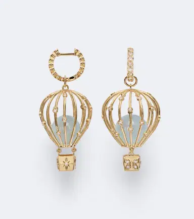 Sydney Evan Hot Air Balloon 14kt gold hoop earrings with aquamarine and diamonds | Thumbnail 4 Sydney Evan Hot Air Balloon 14kt gold hoop earrings with aquamarine and diamonds | Thumbnail 4
