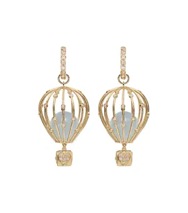 Sydney Evan Hot Air Balloon 14kt gold hoop earrings with aquamarine and diamonds | Thumbnail 1 Sydney Evan Hot Air Balloon 14kt gold hoop earrings with aquamarine and diamonds | Thumbnail 1