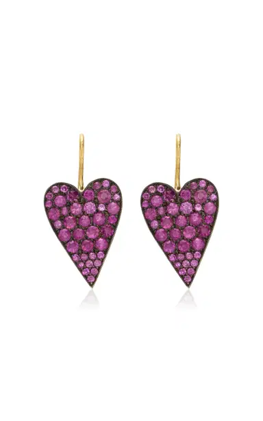 Sylva & Cie 18K Yellow Gold Pink Sapphire Ten Table Heart Earrings | Thumbnail 1 Sylva & Cie 18K Yellow Gold Pink Sapphire Ten Table Heart Earrings | Thumbnail 1