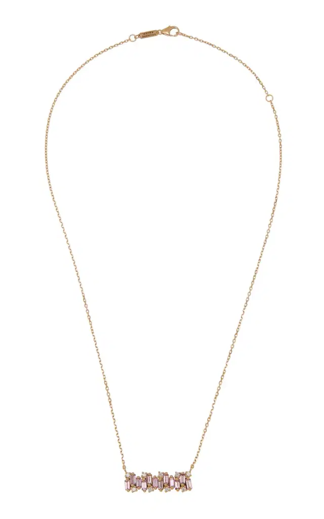 18kr Shimmer Light Pink Sapphire Bar Pendant Necklace