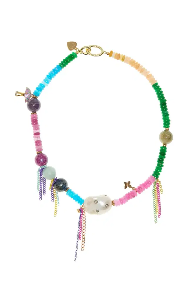 Diamond Trippy Rainbow Pearl Rocker Choker