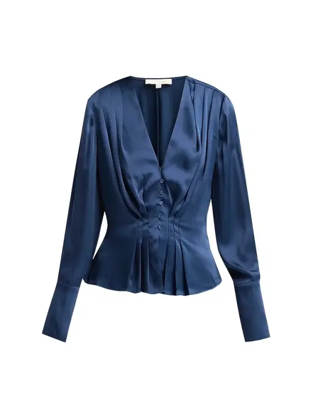 Favorite Daughter Women's The Romance Satin Pleated Top - Midnight - Size XS