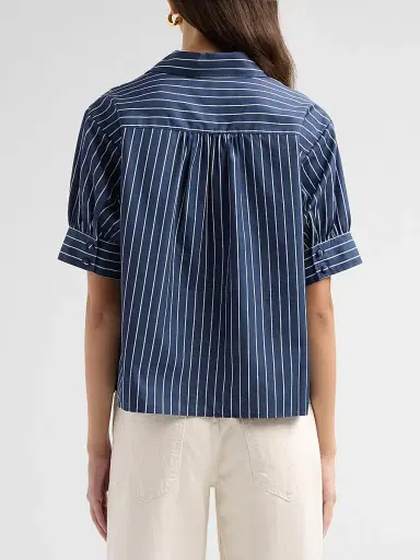 FRAME Women's The Popover Striped Cotton Top - Navy Multi | Thumbnail 3