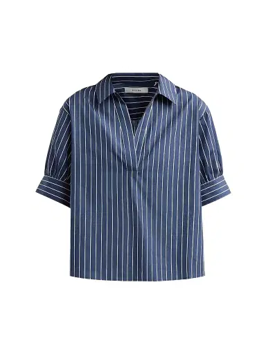 FRAME Women's The Popover Striped Cotton Top - Navy Multi | Thumbnail 1