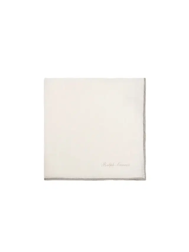 Men's Linen Tipped Pocket Square - White With Pearl
