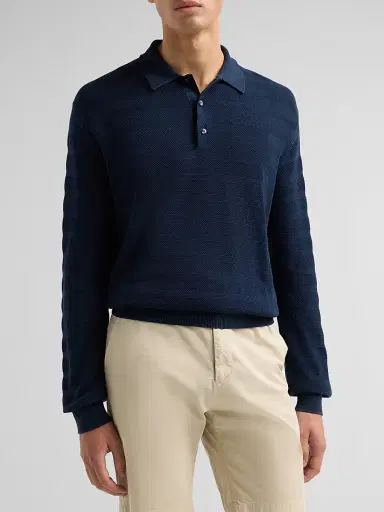 Ralph Lauren Purple Label Men's Tonal Textured Stripe Knit Polo Sweater | Thumbnail 4 Ralph Lauren Purple Label Men's Tonal Textured Stripe Knit Polo Sweater | Thumbnail 4