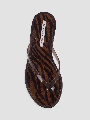 Black Suede Studio Women's Crystal PVC Flip Flops - Brown Zebra Pvc - Size 11 | Thumbnail 2 Black Suede Studio Women's Crystal PVC Flip Flops - Brown Zebra Pvc - Size 11 | Thumbnail 2