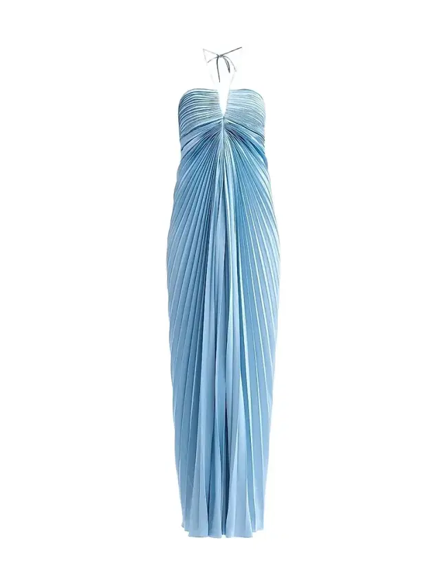 AMUR Women's Ionea Pleated Halterneck Gown - Tropical Dusk