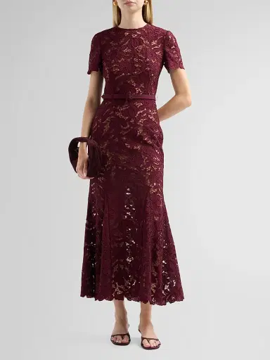 Self-Portrait Women's Lace Belted Midi Dress | Thumbnail 2