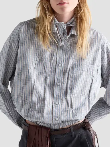 Prada Women's Madras Fabric Shirt - Beige Multicolor - Size 12 | Thumbnail 3 Prada Women's Madras Fabric Shirt - Beige Multicolor - Size 12 | Thumbnail 3