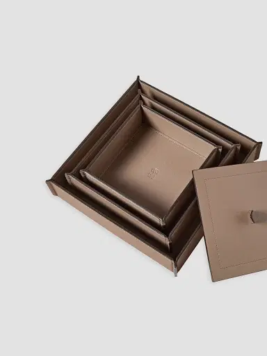 Brunello Cucinelli Trio of Leather Organizer Boxes with Lids - Brown | Thumbnail 3