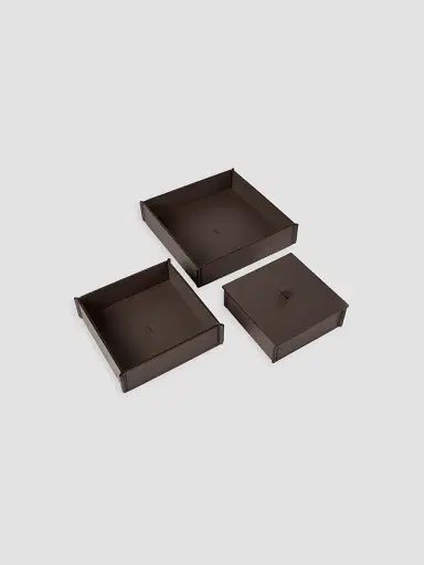 Brunello Cucinelli Trio of Leather Organizer Boxes with Lids - Cigar | Thumbnail 2