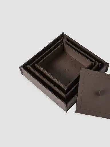Brunello Cucinelli Trio of Leather Organizer Boxes with Lids - Cigar | Thumbnail 3