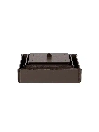 Brunello Cucinelli Trio of Leather Organizer Boxes with Lids - Cigar | Thumbnail 1