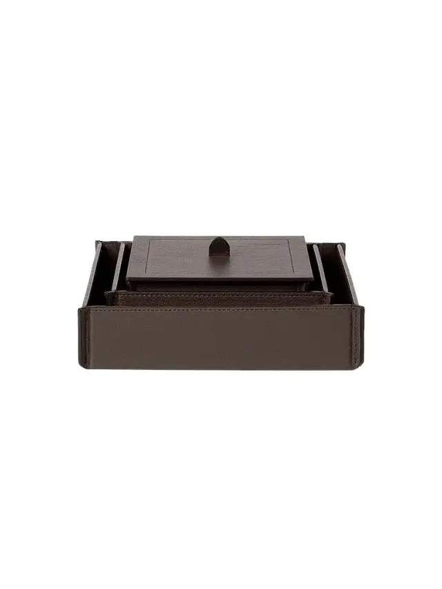 Brunello Cucinelli Trio of Leather Organizer Boxes with Lids - Cigar