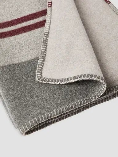 Brunello Cucinelli Cashmere Regimental Stripe Double Knit Throw - Medium Grey | Thumbnail 3