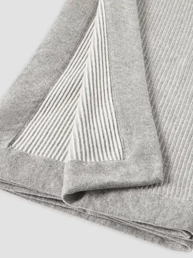 Brunello Cucinelli Cashmere English Rib Knit Throw with Contrast Borders | Thumbnail 3 Brunello Cucinelli Cashmere English Rib Knit Throw with Contrast Borders | Thumbnail 3