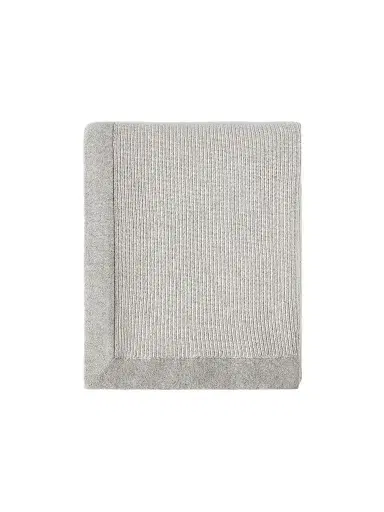 Brunello Cucinelli Cashmere English Rib Knit Throw with Contrast Borders | Thumbnail 1 Brunello Cucinelli Cashmere English Rib Knit Throw with Contrast Borders | Thumbnail 1