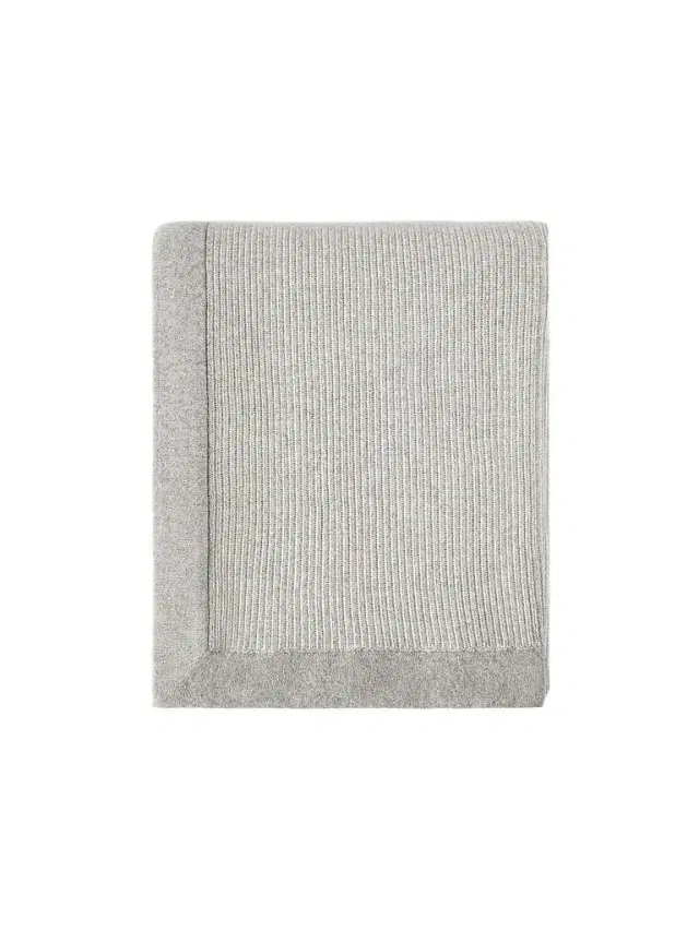 Brunello Cucinelli Cashmere English Rib Knit Throw with Contrast Borders