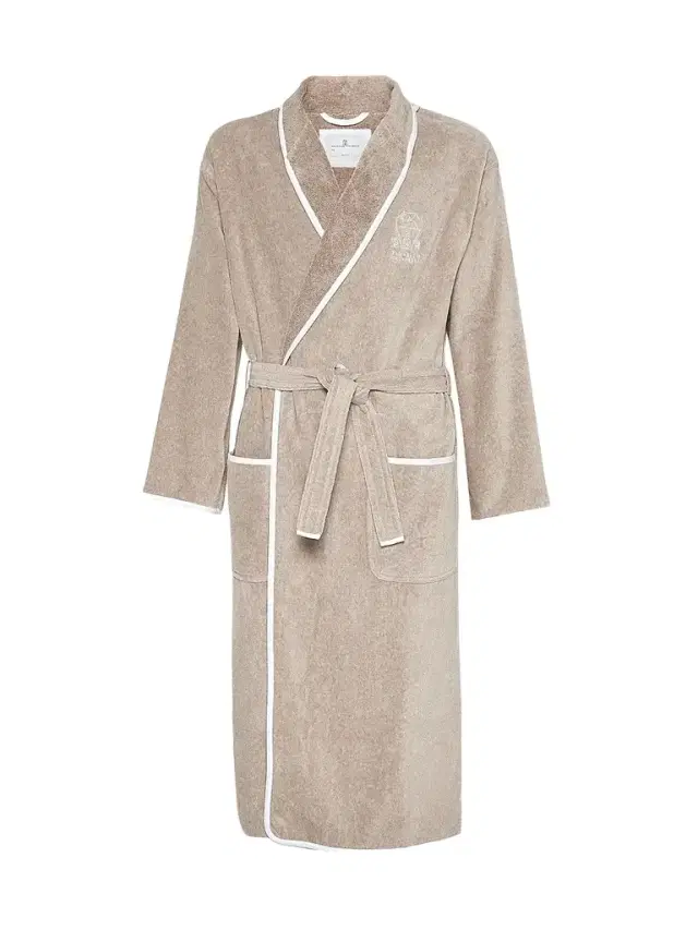 Brunello Cucinelli Women's Cotton Terrycloth Bathrobe with Linen Trims