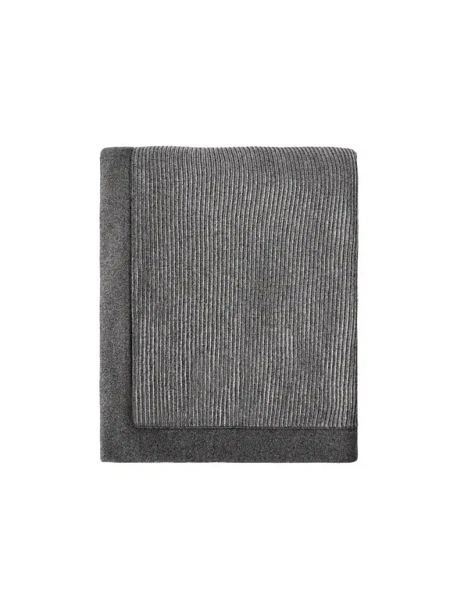 Brunello Cucinelli Cashmere English Rib Knit Throw with Contrast Borders