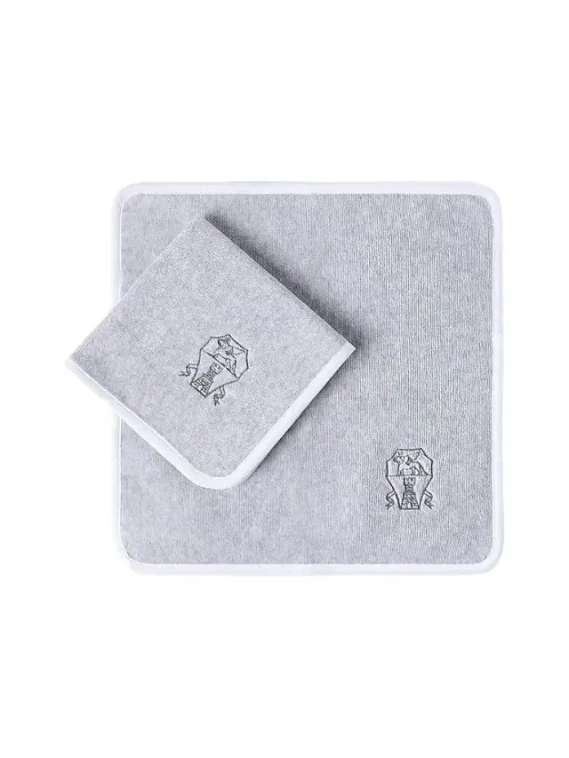 Brunello Cucinelli 2 Piece Cotton Terrycloth Hand Towel Set with Embroidery
