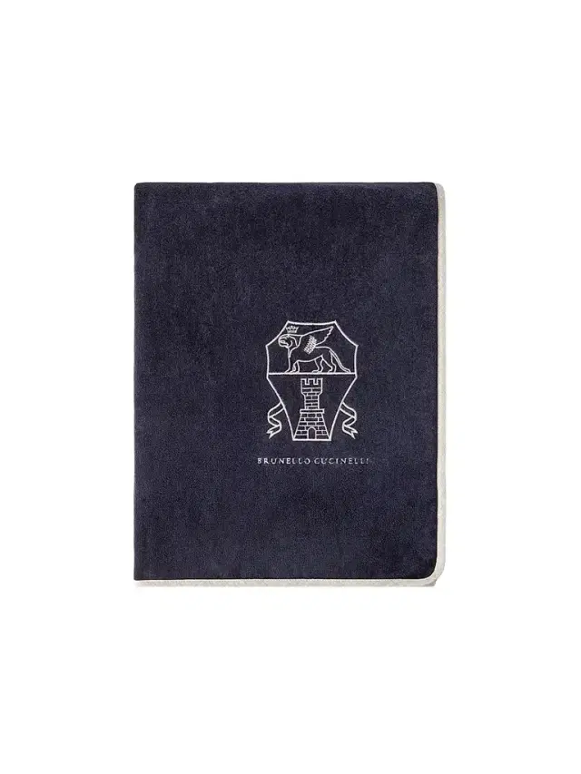 Brunello Cucinelli Cotton Terrycloth Towel with Embroidery - Navy Blue