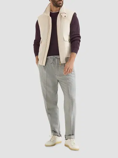 Brunello Cucinelli Men's Virgin Wool Flannel Trousers with Drawstring and Double Pleats | Thumbnail 2 Brunello Cucinelli Men's Virgin Wool Flannel Trousers with Drawstring and Double Pleats | Thumbnail 2