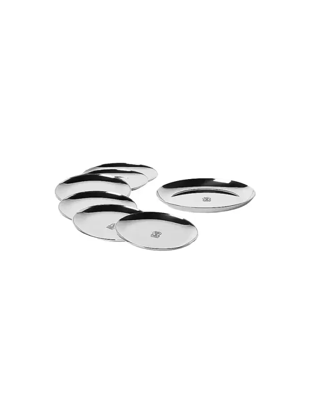 Brunello Cucinelli Silver Plated Steel Bottle Coaster Set with 6 Coasters - Silver