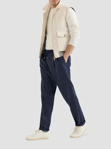 Brunello Cucinelli Men's Virgin Wool Flannel Trousers with Drawstring and Double Pleats - Marine Blue - Size 32 | Thumbnail 2 Brunello Cucinelli Men's Virgin Wool Flannel Trousers with Drawstring and Double Pleats - Marine Blue - Size 32 | Thumbnail 2