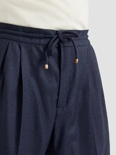Brunello Cucinelli Men's Virgin Wool Flannel Trousers with Drawstring and Double Pleats - Marine Blue - Size 32 | Thumbnail 6 Brunello Cucinelli Men's Virgin Wool Flannel Trousers with Drawstring and Double Pleats - Marine Blue - Size 32 | Thumbnail 6