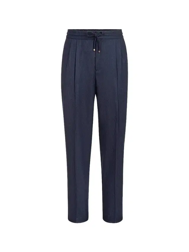Brunello Cucinelli Men's Virgin Wool Flannel Trousers with Drawstring and Double Pleats - Marine Blue - Size 32