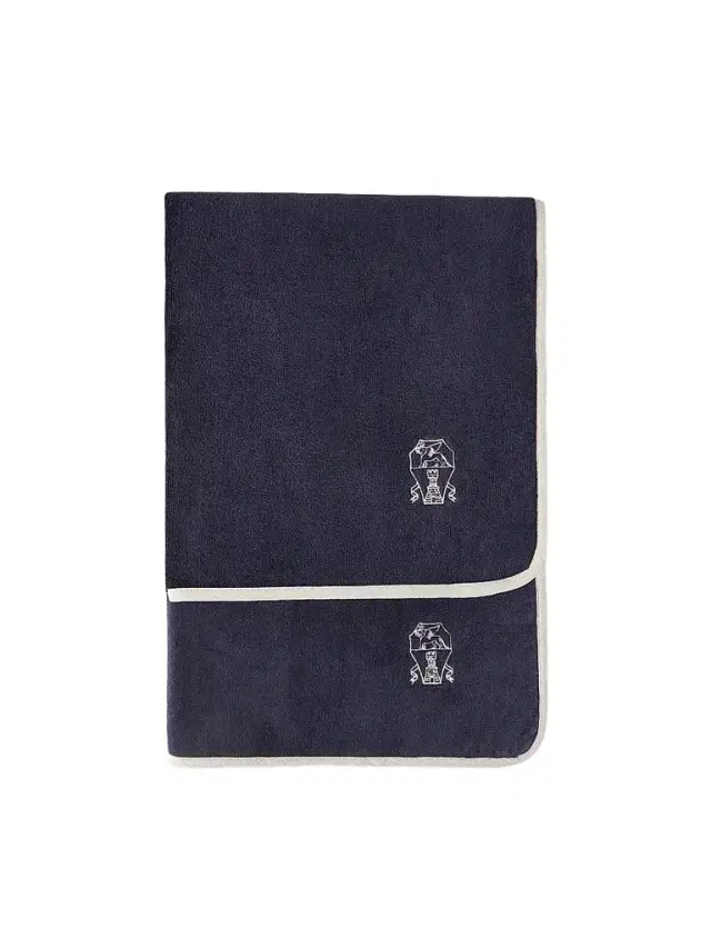 Brunello Cucinelli 2 Piece Cotton Terrycloth Bath Towel Set with Embroidery - Navy Blue