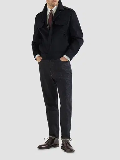 Brunello Cucinelli Men's Lightweight Virgin Wool Cloth Outerwear Jacket with Chest Pockets - Navy Blue | Thumbnail 2 Brunello Cucinelli Men's Lightweight Virgin Wool Cloth Outerwear Jacket with Chest Pockets - Navy Blue | Thumbnail 2