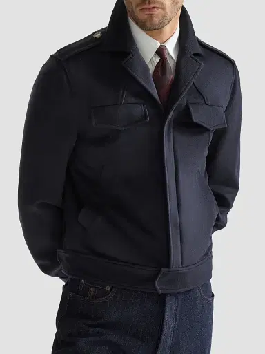 Brunello Cucinelli Men's Lightweight Virgin Wool Cloth Outerwear Jacket with Chest Pockets - Navy Blue | Thumbnail 5 Brunello Cucinelli Men's Lightweight Virgin Wool Cloth Outerwear Jacket with Chest Pockets - Navy Blue | Thumbnail 5