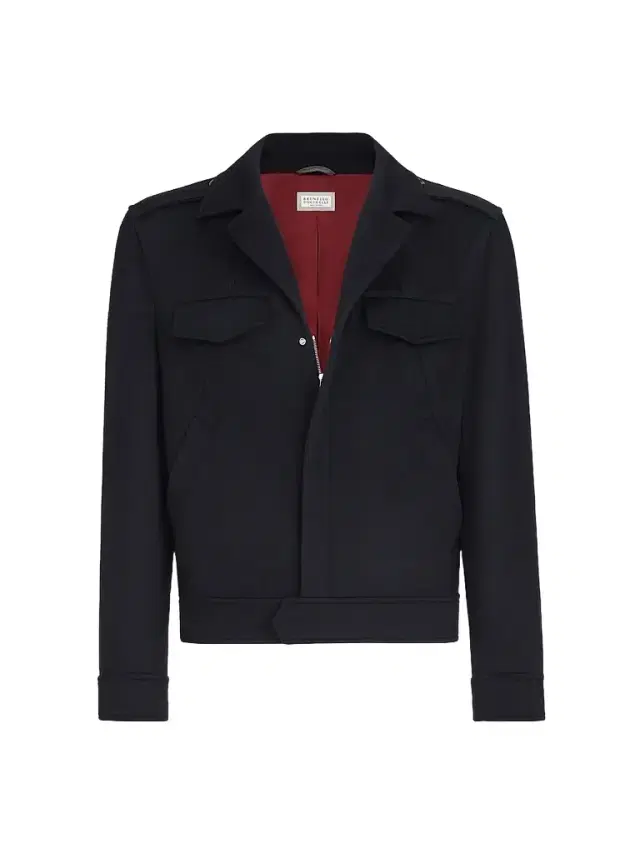Brunello Cucinelli Men's Lightweight Virgin Wool Cloth Outerwear Jacket with Chest Pockets - Navy Blue