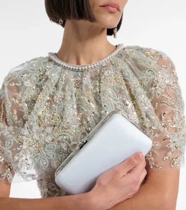 Self-Portrait Bow embellished satin clutch | Thumbnail 3