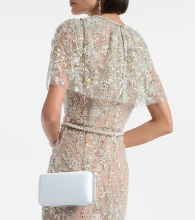 Self-Portrait Bow embellished satin clutch | Thumbnail 7