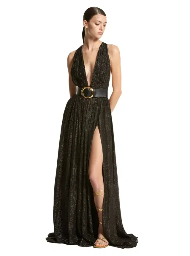 Michael Kors Collection Hutton Metallic Striped Lamé Chiffon Gown