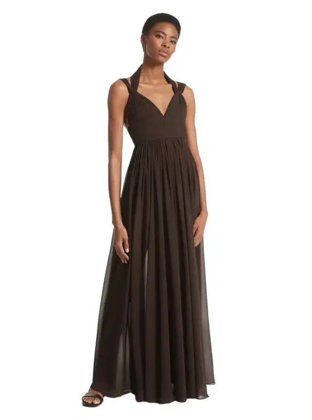 Michael Kors Collection Hand-Gathered Silk Chiffon Split-Strap Gown