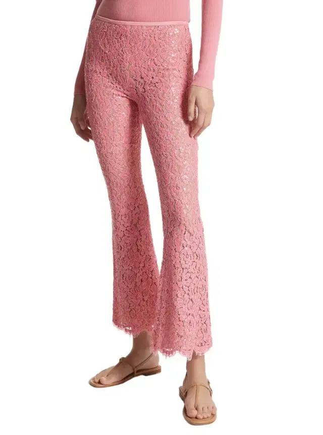 Michael Kors Collection Hand-Embroidered Sequin Floral Lace Cropped Pants