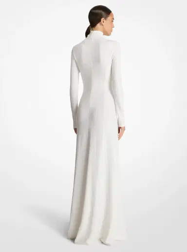 Michael Kors Collection Hand-Embroidered Sequin Stretch Matte Jersey Mock Neck Gown in White | Thumbnail 2 Michael Kors Collection Hand-Embroidered Sequin Stretch Matte Jersey Mock Neck Gown in White | Thumbnail 2
