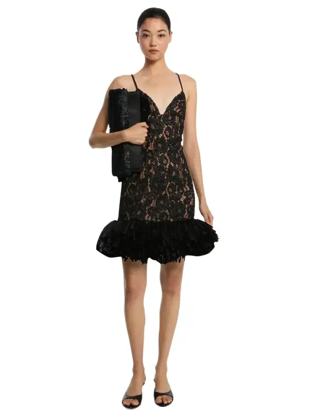 Michael Kors Collection Hand-Embroidered Floral Lace and Fringe Cocktail Shaker Dress
