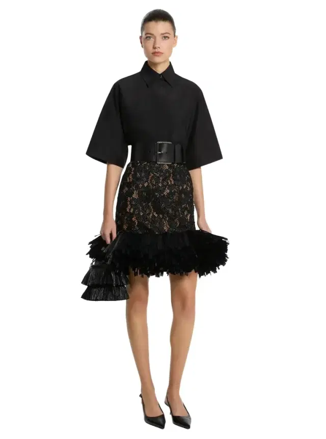 Michael Kors Collection Hand-Embroidered Floral Lace and Fringe Skirt